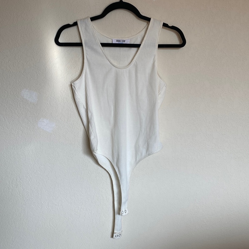Double Zero | White ribbed tank body suit with snap crotch